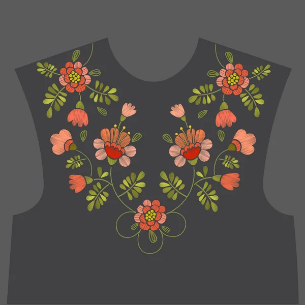 Borduren bloemen hals ontwerp — Stockvector