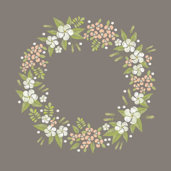 Floral ronde borduurwerk frame. — Stockvector
