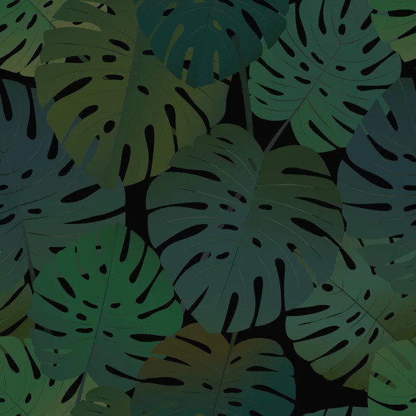 Palma tropical monstera hojas patrón sin costura — Vector de stock