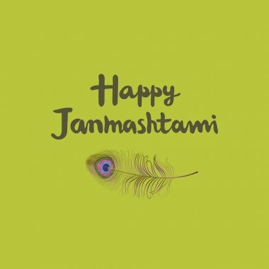 Bir tavus kuşu tüyü ile dahi handi Krishna Janmashthami kartı.