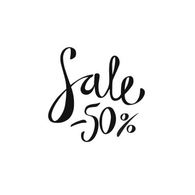 Satılık. Elle çizilmiş sözcüğü. Fırça kalem yazı izole illüstrasyon vektör