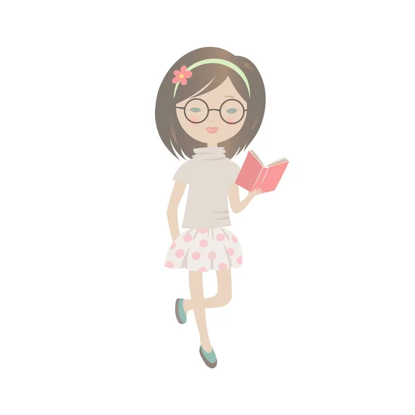 Bonito cartoon menina lendo um livro —  Vetores de Stock