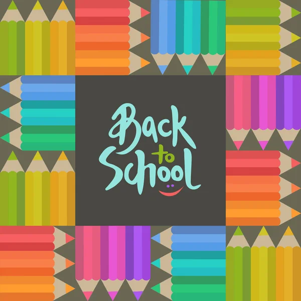 Terug naar school banner met pensils en belettering — Stockvector