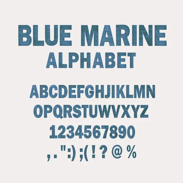Alfabeto marino azul. Simple striped sea fuente — Vector de stock