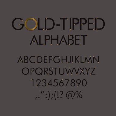 Altın uçlu alfabesi ile sayılar ve noktalama işaretleri. 