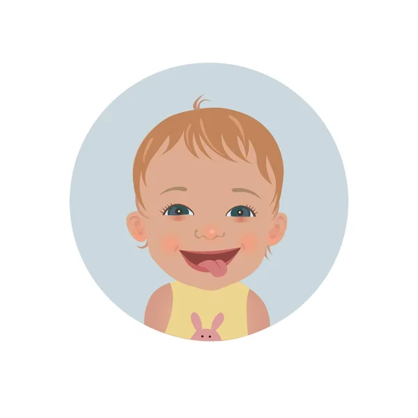 Cute tongue out baby emoticon. Smiling child icon — Stock Vector