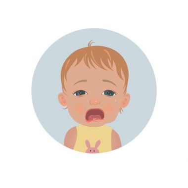 Şirin Ağlayan bebek güçlü duygu. Gözü yaşlı çocuk emoji. Ağlayan çocuk gülen yüz simgesi.