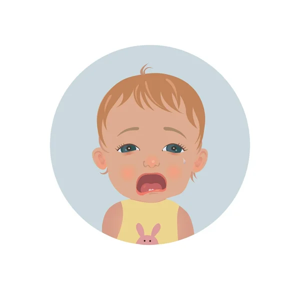 Cute crying baby emoticon. Tearful child emoji. Weeping kid smiley icon. — Stock Vector