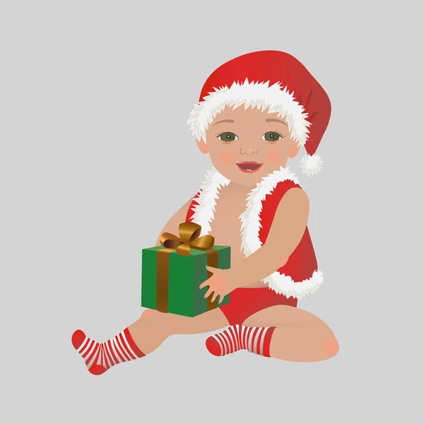 ギフト用の箱のクリスマス ・ ベイビー。かわいいハッピー クリスマス子存在を保持しています。 — ストックベクタ