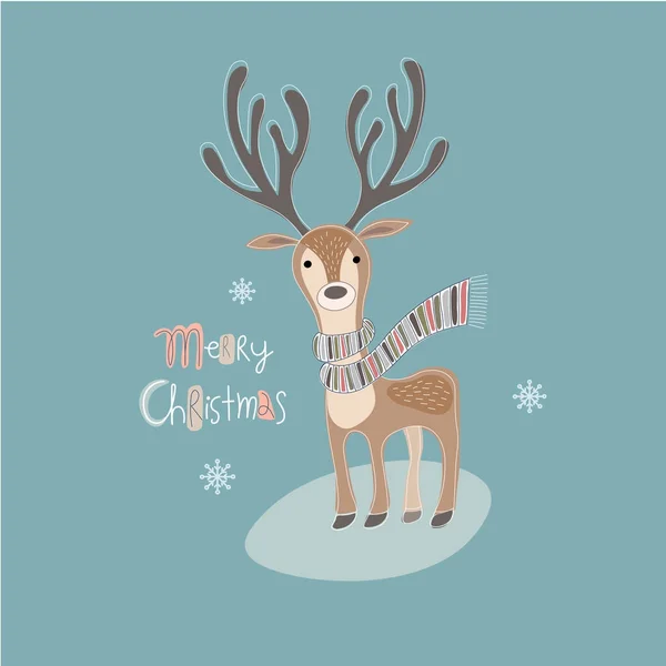 Cute Merry Christmas deer greeting card — Stock Vector