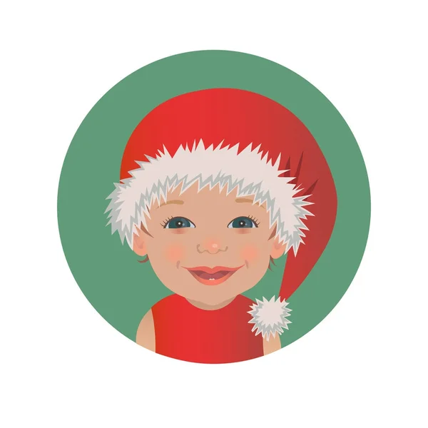 かわいい笑顔の赤ちゃんサンタ クロース絵文字。ハッピー クリスマス子絵文字。サンタ帽子の子供のアバター — ストックベクタ