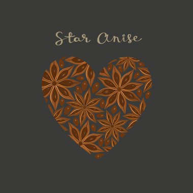 Yıldız anason baharat siyah arka plan üzerine bir kalp şeklinde.