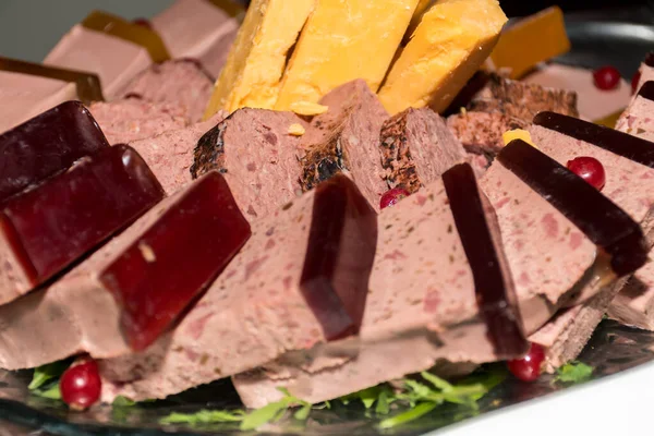 Hausgemachte Enten Oder Gänseterrine Als Vorspeise Frühstücksbuffet Serviert Einem Hotel — Stockfoto