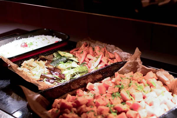 Comida Buffet Brunch Catering Jantar Comer Partido Compartilhamento Conceito — Fotografia de Stock