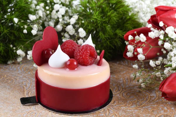 Mini Gâteau Vanille Framboise Couleur Vive Fête Amour Fête Dessert — Photo