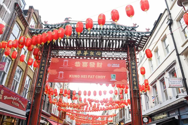 Londres Inglaterra Enero 2020 Chinatown Entrance Gate Traducción Inglés Del — Foto de Stock