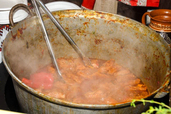 Fasole Tocană Chili Sin Carne Oală Mare Foc Gătit Timpul — Fotografie, imagine de stoc