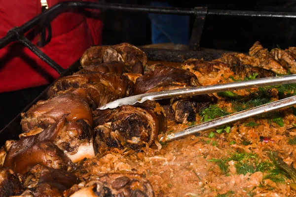 Tocană Tradițională Varză Rustică Gătit Într Oală Mare Gătit Foc — Fotografie, imagine de stoc