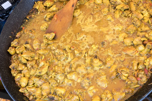 Prato Indiano Frutos Mar Cozinhado Panela Grande Wok Festival Comida — Fotografia de Stock