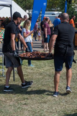 Ahtapot küçük lokmalar, sokak yemeği festivali. Deniz ürünleri festivali. Canlı yemek yarışması. Taze Yemek Büfesi Yemek Yeme Partisi Paylaşım Konsepti. İnce doğranmış ahtapot dokunaçları!