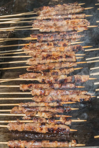 Shish kebab, a popular meal of skewered and grilled cubes of meat. It is similar to or synonymous with a dish called shashlik, which is found in the Caucasus region. Type of kebab