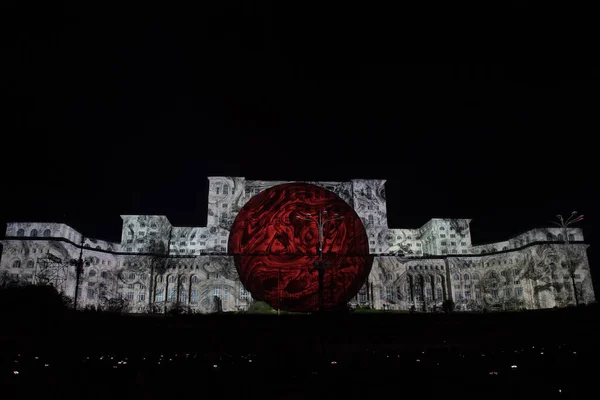 Bukarest Rumänien September 2019 Projektionen Auf Das Wahrzeichen Palatul Parlamentului — Stockfoto