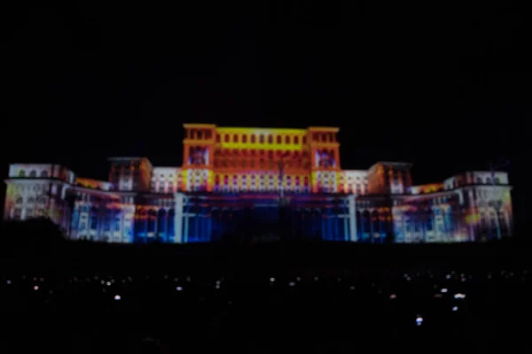 Bucareste Romênia Setembro 2019 Projeções Sobre Edifício Referência Palatul Parlamentului — Fotografia de Stock