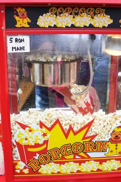 Popcorn Maschine Bei Food Festival Streetfood Oder Karnevalsveranstaltung Süßmais Oder — Stockfoto