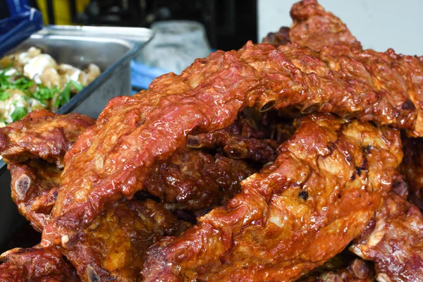 Costeletas Grelhadas Grelhadas Porco Carne Americana Tradicional Saborosa Costelas Carne — Fotografia de Stock