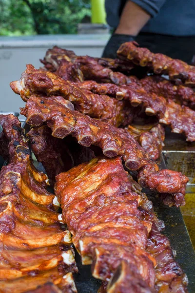 Grillat Och Grillat Revbensfläsk Smaka Traditionellt Amerikanskt Kött Nötkött Och — Stockfoto