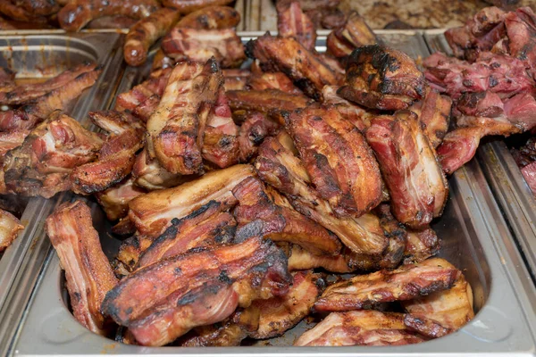 Färskt Grillat Kött Korv Fläskkött Kyckling Malet Kött Mici Hotell — Stockfoto