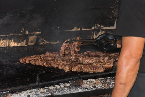 Carne Fresca Grelhada Salsicha Carne Porco Frango Picado Mici Durante — Fotografia de Stock