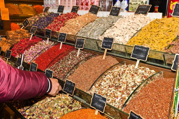 Diverse Thee Specerijen Specialiteiten Istanboel Turkije Grand Bazaar — Stockfoto