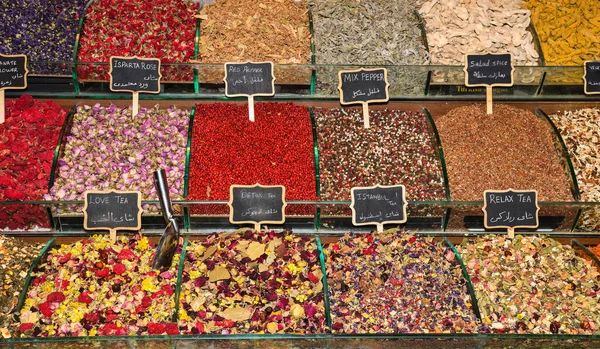 Especialidades Variadas Chá Especiarias Istambul Turquia Grand Bazaar — Fotografia de Stock