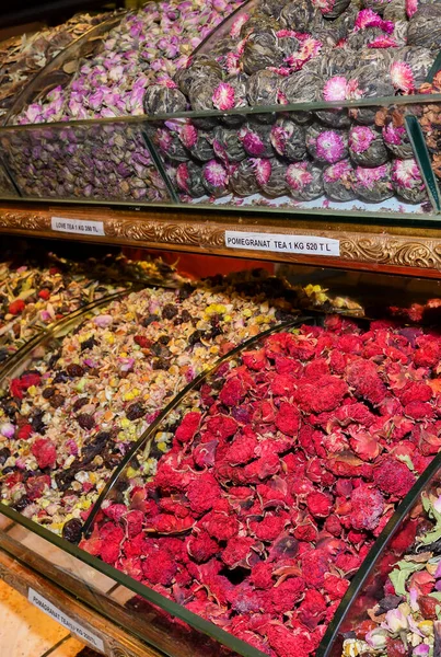 Różne Specjały Herbaty Przypraw Stambuł Turcja Wielki Bazar — Zdjęcie stockowe