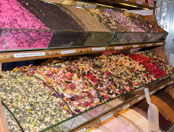 Różne Specjały Herbaty Przypraw Stambuł Turcja Wielki Bazar — Zdjęcie stockowe