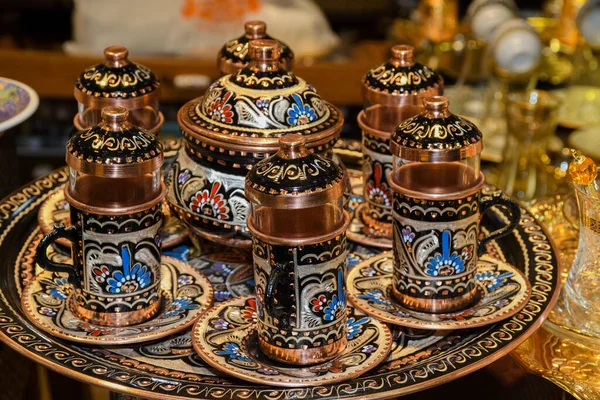 Турецький Захват Чашки Горщики Чайник Сувеніри Виготовлені Міді Мостар Боснії — стокове фото