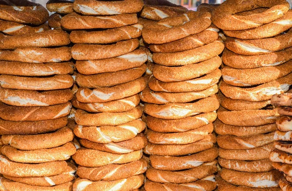 Simit Турецкий Хлеб Форме Петли Инкрустированный Семенами Кунжута Можете Найти — стоковое фото