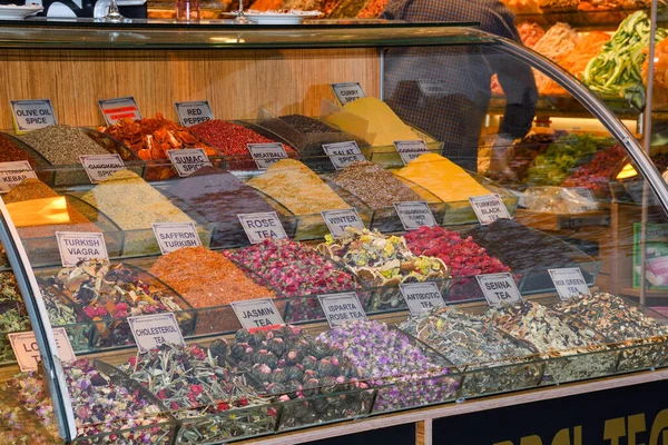 Diverse Thee Specerijen Specialiteiten Istanboel Turkije Grand Bazaar — Stockfoto