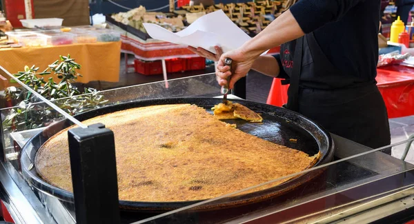 Niza Francia Febrero 2020 Gran Plato Farinata Cecina Torta Ceci — Foto de Stock