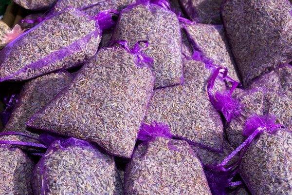 Sacchetto Con Lavanda Cesto Legno Sacchetto Profumato Fiori Lavanda Razze — Foto Stock