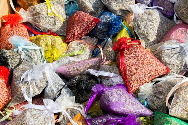 Sacchetto Con Lavanda Cesto Legno Sacchetto Profumato Fiori Lavanda Razze — Foto Stock