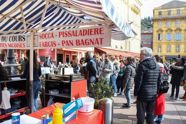 Niza Francia Febrero 2020 Gran Plato Farinata Cecina Torta Ceci — Foto de Stock