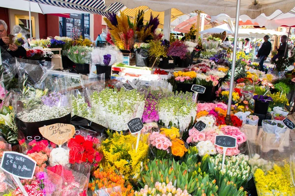 Nizza Francia Febbraio 2020 Fiori Vendita Mercato Mercato Dei Fiori — Foto Stock