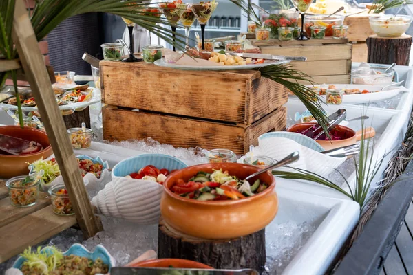 Luxe Catering Bij Het Zwembad Food Bloggers Event Banket Bruiloft — Stockfoto