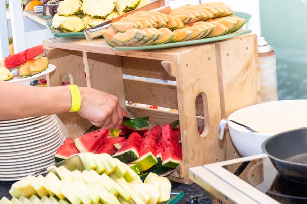 Selectie Van Self Service Catering Continentaal Ontbijtbuffet Display Catering Brunch — Stockfoto