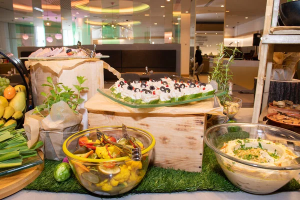 Food Buffet Catering Dining Eating Party Sharing Concept, Easter brunch buffet in a hotel or event with tartar, fish and seafood