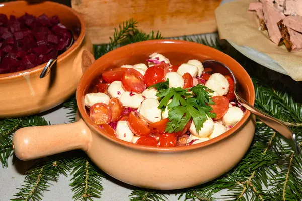 Caprese Salad Mozzarella Cherry Tomatoes Food Selection Sunday Brunch Buffet — Stock Photo, Image