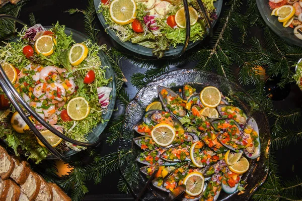 Marinierter Shrimp Cocktail Muscheln Salatgemüse Während Des Hotel Brunch Buffets — Stockfoto