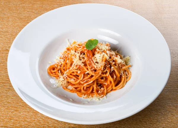 Spaghetti Napoli with Neapolitan sauce, also called Napoli sauce or Napoletana sauce, spaghetti Napoli, a traditional Italian pasta dish prepared with spaghetti, tomato and tasty olives.